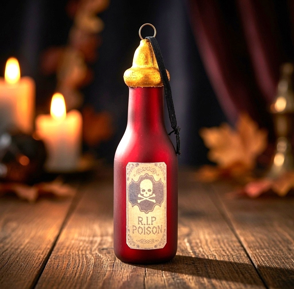 Spooky Glass "R.I.P. Poison" Ornament 5.25" Halloween & Christmas Decor